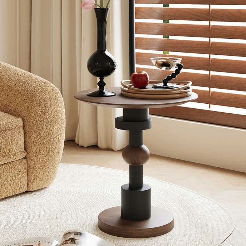 

Ancient solid wood sofa round coffee table retro light luxury small apartment small table living room rack