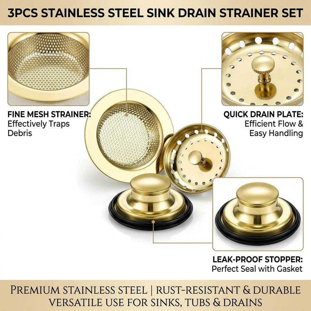 

Набор из 3 многофункциональных сливных фильтров-сеток из нержавеющей стали, предотвращающих засоры, и крышек для слива для дома и ремонта