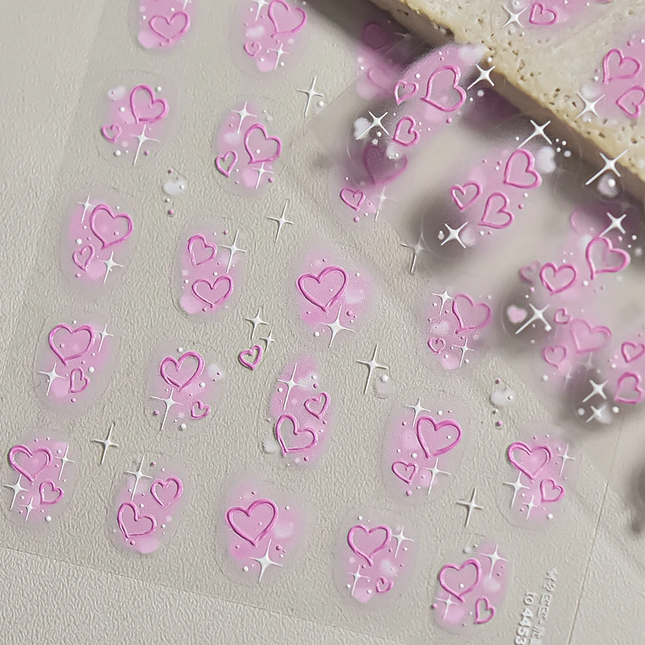 Geometric Colorful Love Heart Shiny Halo Dyeing Gradient Cartoon Elegant Jelly Embossed Relief Nail Art Sticker Manicure Decals