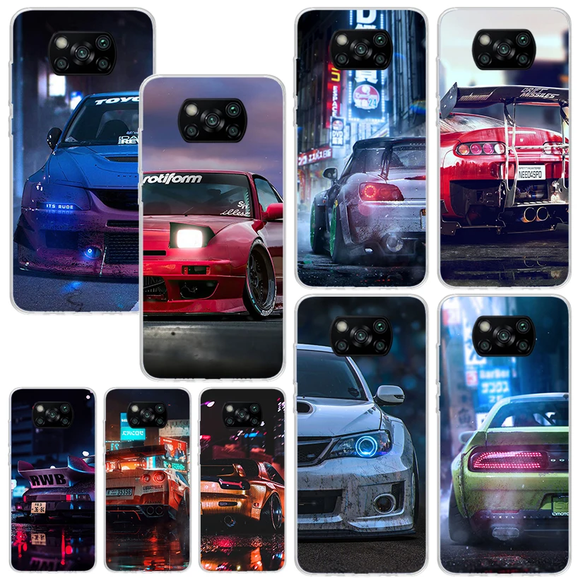 Sportwagen Drift JDM Japan Handy hülle für Xiaomi Poco X6 X5 X4 X3 NFC F6 F5 Pro F4 GT F3 F1 M5S M4 M3 Art Fundas Back Cover