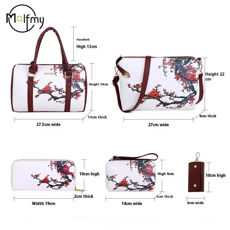 6/Piece Set Mother Handbag Vintage Tote Bags Printed High Quality Women\'s Bag Trend One Shoulder Crossbody Women Handbags Purse