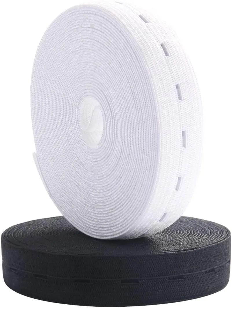 5Meters Elastic Bands 15/20/25MM White Black Nylon High Elastic Webbing With Button Hole DIY Craft Sewing Garment  Accessories