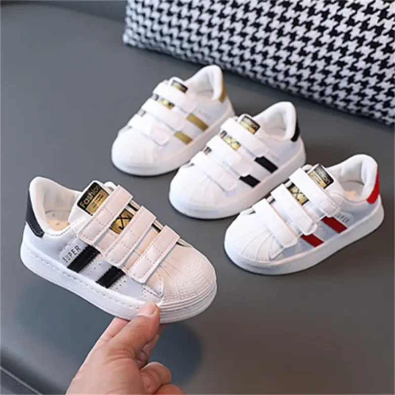 

Boys and girls' casual non slip shoes, sports shoes, breathable with hooks, white, outdoor