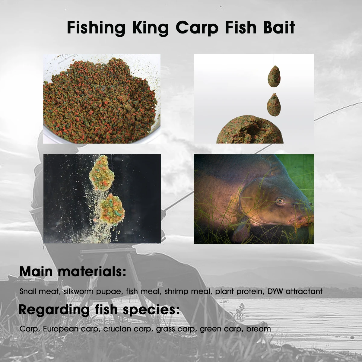 Fishing King 300 g Universal-Schneckenkarpfenköder – hergestellt mit Schneckenfleisch und Seidenraupenpulver | Frühling und Sommer Outdoor-Köder für Karpfen, Cr – Detail 4