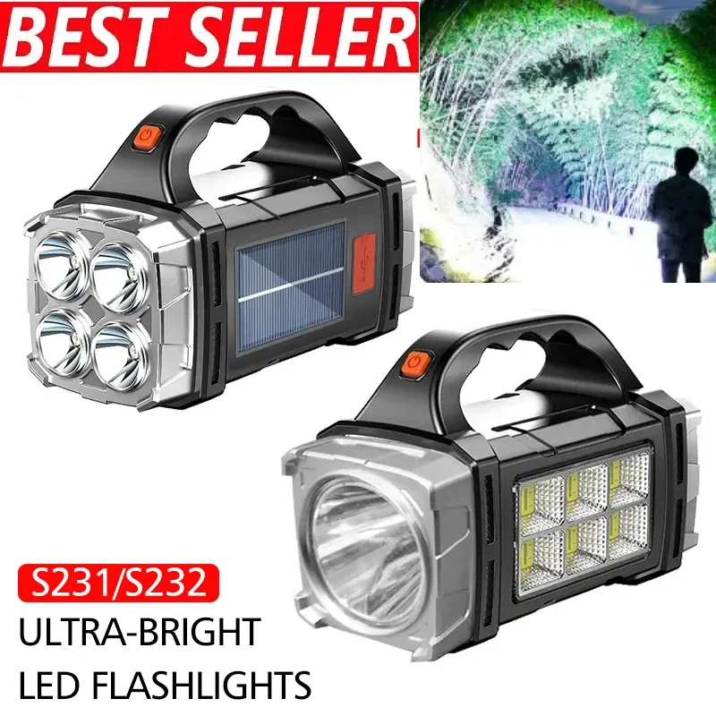 2025 مصباح ليد جيب قوي USB + الشمسية مصباح يدوي قابل لإعادة الشحن COB في الهواء الطلق التخييم الشعلة المحمولة الكشاف قوة البنك في الهواء الطلق
