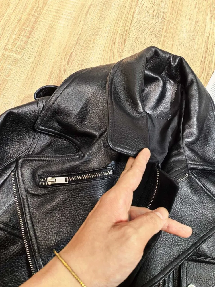 Punk Frauen Vintage Echtem Leder Jacke Revers Streetwear Motorrad Kurzen Mantel Lose Fit Hohe Qualität Echt Schaffell Oberbekleidung