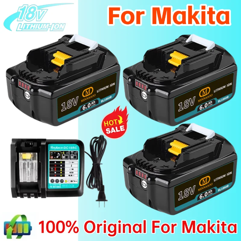

Original For Makita Rechargeable 18V 6.0Ah Li-Ion Battery BL1815 BL1830 BL1840 BL1860 194205-3 Replacement Power Tools Battery