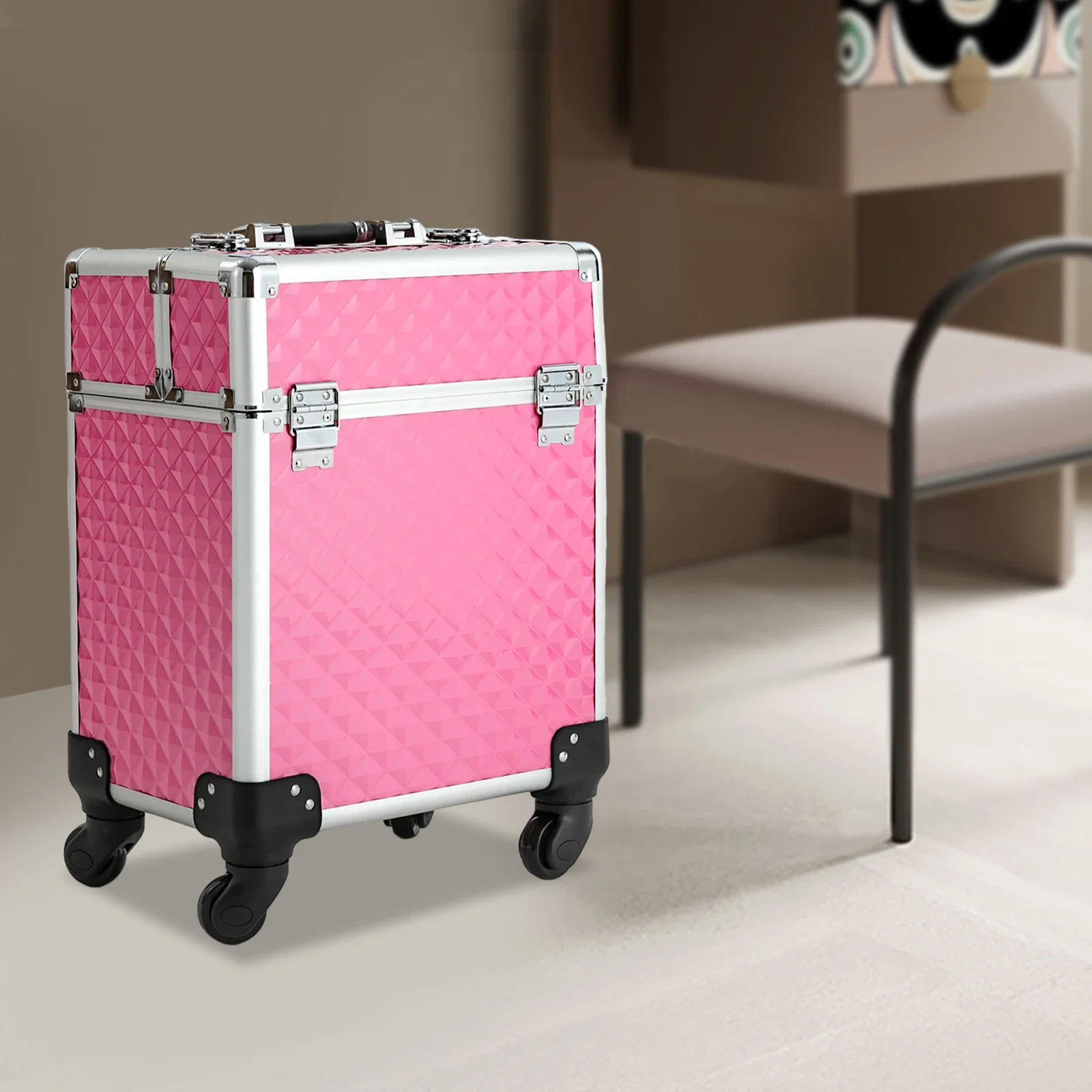 안전하고 넓은 피치 메이크업 케이스 - 전문 메이크업 및 헤어 도구에 이상적