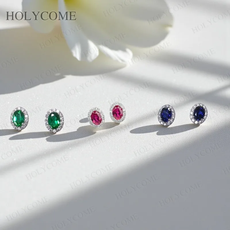 

925 Sterling Silver Custom Earrings Oval 5x7mm Lab Ruby Sapphire Columbia Earrings Unique for Women Wedding Christmas Jewelry