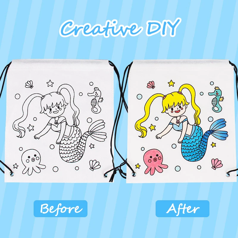 5/10Pcs Drawstring Bags – DIY Coloring Bookbag Sacks, Non woven fabric Tote Backpack for Party Favors and School Gym Storage TMZ