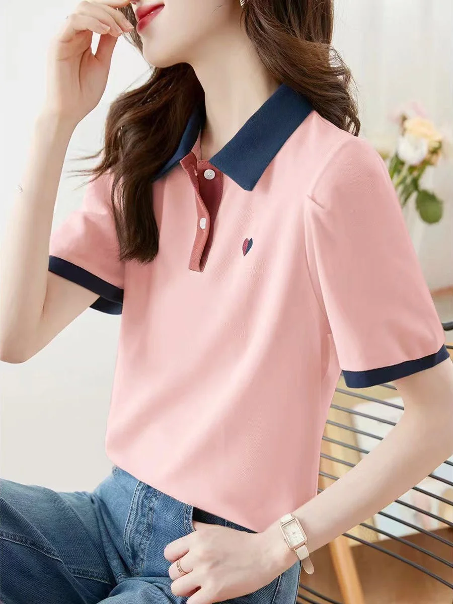 Slimming Effect Summer Casual Color Blo  Ne ort Sve Top Women's T-irt Straight Cut Cotton Polyester Blend