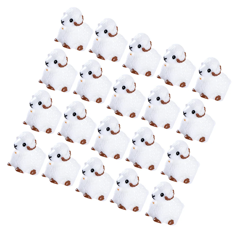 20 Pcs Imitation Sheep Ornament Cute Decor Mini Garden Outdoor Toys Ornaments Animals Figures Synthetic Resin Miniature Baby