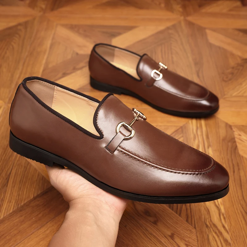 2026 Men's Big Size British Loafers Stone Texture Formal Business Shoes Breathable Slip-On Office/Party Comfort Leather Footwear