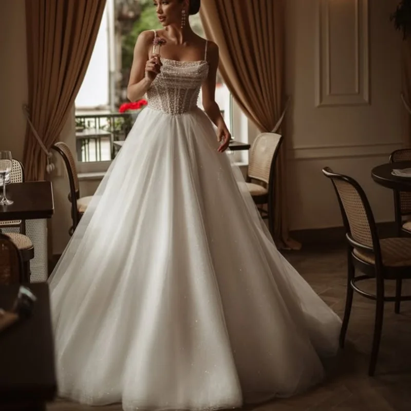 Shiny ivory white Wedding Dresses off-shoulder The corset lace long sleeves backless Bridal Gowns multi-layer Made