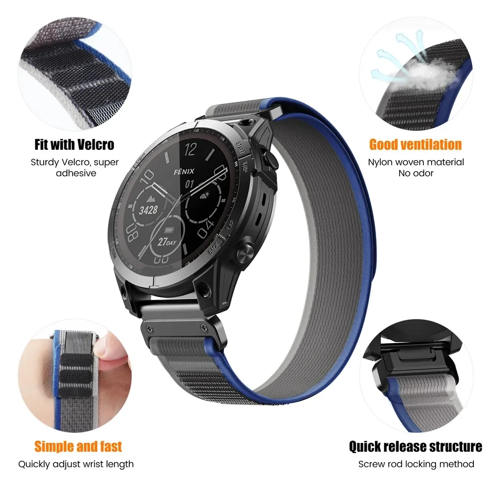 Fenix 8 47mm 51mm Sport Loop Nylon 26/22mm Watchband For Garmin Fenix 6X 6 Pro 5X 5 Plus 7X 7 Strap Enduro 3 2 Quickfit Bracelet