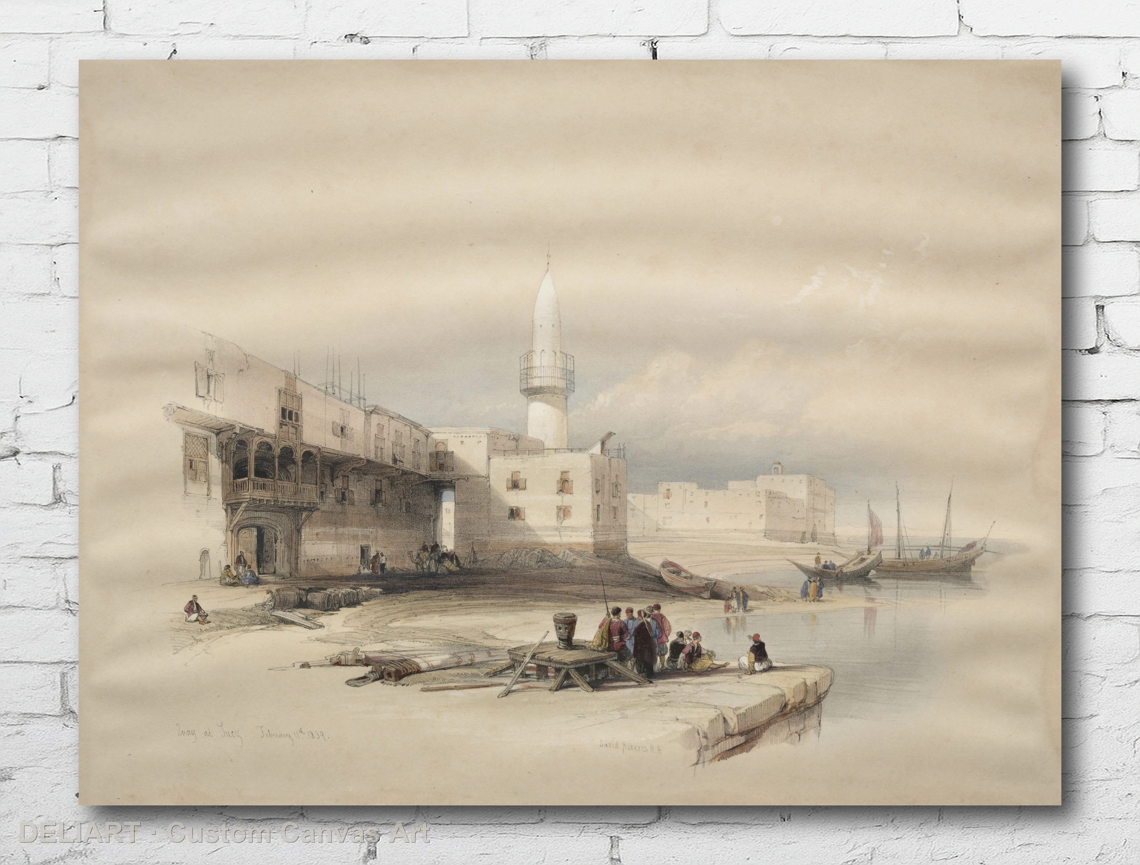Quay at Suez by David Roberts - Vintage Travel Art Canvas Wall Art Poster Print Vintage Home Decor Unframed