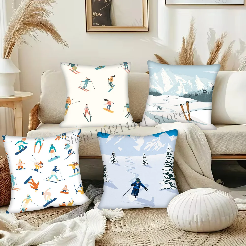 1pc Ski Resort Prop Pattern Pillow Case Square Bedroom Sofa Leisure Comfort Cushion Car Living Room Home Decoration