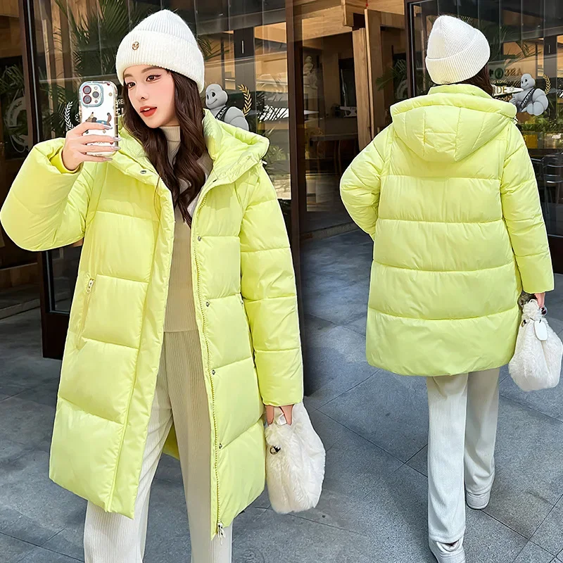 

Y2k Streetwear Elegant Autumn Winter 2025 Women Mid Length Coats Hooded Zipper Jackets Casual Loose Sleeve Thick Warm