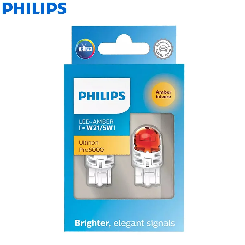 Philips Ultinon Pro6000 LED W21/5W 7443 T20 Two Contacts Amber Yellow Car Turn Signal Stop Lamps No Flicker No Error 11066AU60X2