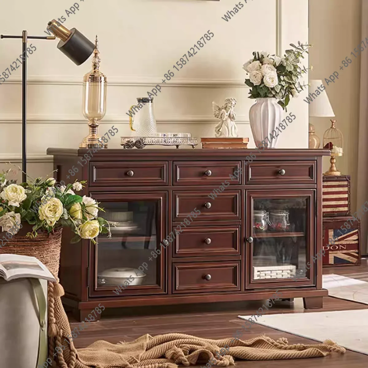 08 American Retro Solid Wood Chest Bedroom Living Room Storage Locker Dining Side Can Be Customized Short Cabinet X
