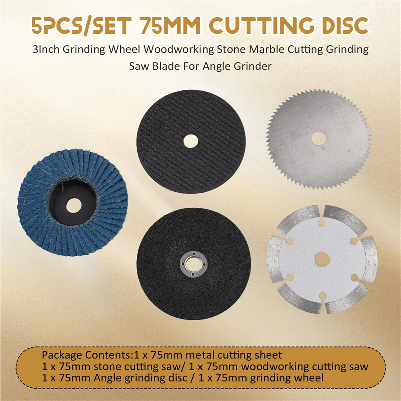 

AA14 Новый 5 шт./компл. 75 мм режущий диск 3-дюймовый шлифовальный круг для деревообработки, камня, мрамора, шлифовальная пила для угловой шлифовальной машины