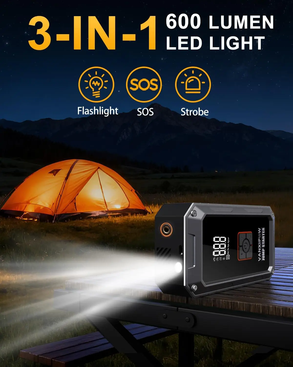 Car Battery Jump Starter 6000A with Air Compressor 150PSI Portable Power Pack 12V LED Light