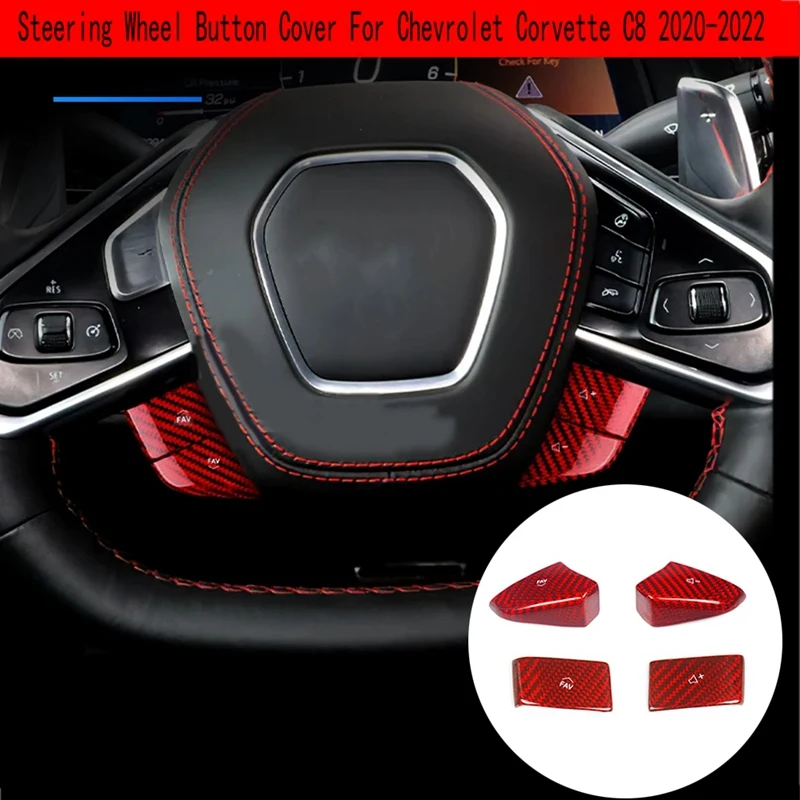 For Chevrolet Corvette C8 2020-2022 Car Steering Wheel Panel Cover Real Hard Carbon Fiber Sticker Interior Trim