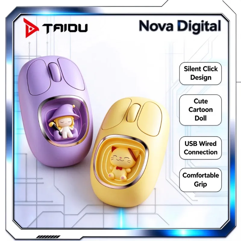 TAIDU KT01 Cute Cartoon Silent Wireless Mouse With Doll Design Low Noise USB Mouse For PC Laptop Office Daily Study Work Use