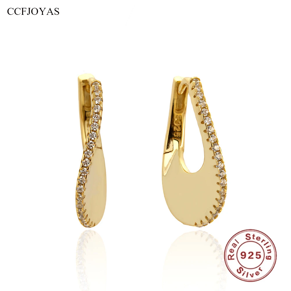 CCFJOYAS Light Luxury High Quality Punk Rock 925 Sterling Silver a row of Zircon U-shaped Hoop Earrings for Women Wedding Jewelr