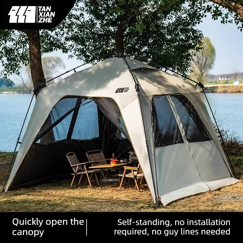

Палатка для кемпинга на открытом воздухе 9 м², на 4-6 человек, с установкой в один клик, солнцезащитная, водонепроницаемая, вентилируемая, складная, портативная, пляжная беседка, 7,2 кг