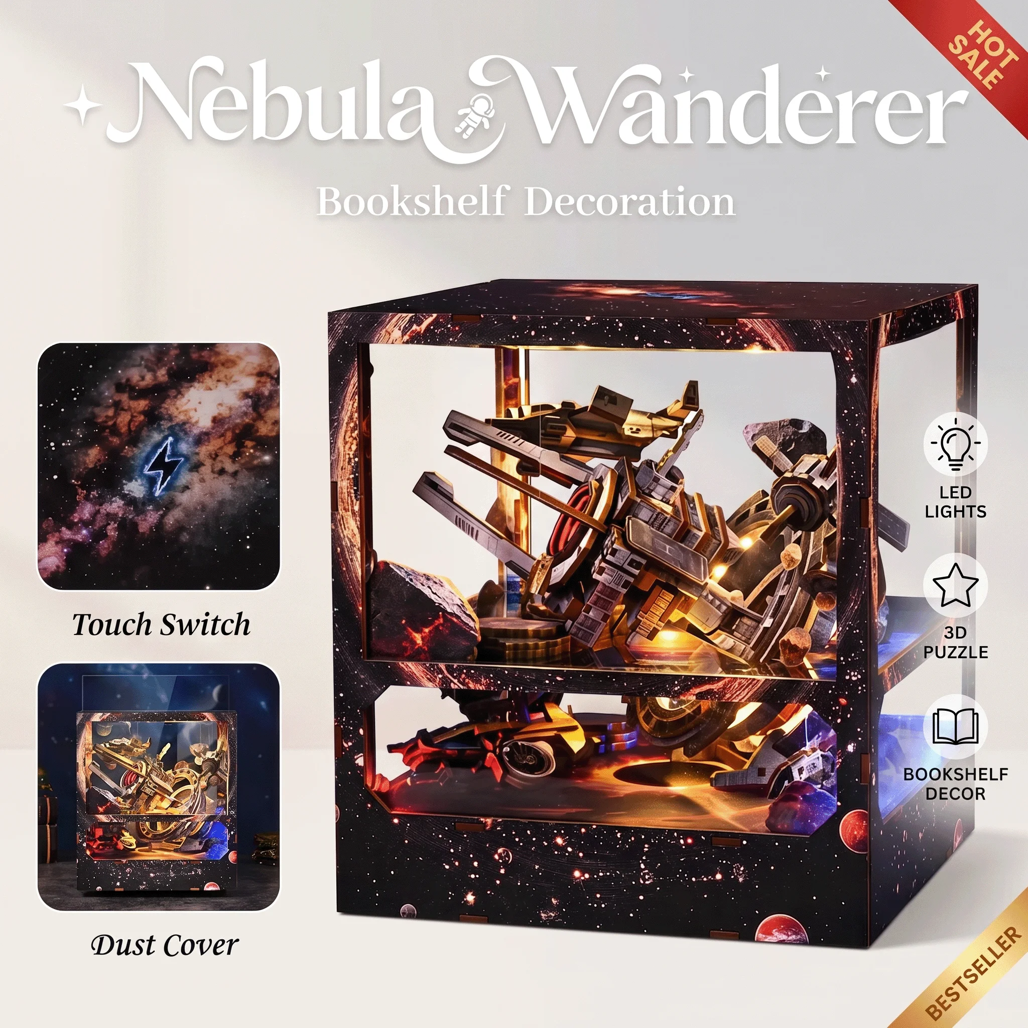 DIY Book Nook Kit with LED Light Wooden Miniature House 3D Puzzle Building Model Dollhouse Bookshelf Decoration Craft Gift