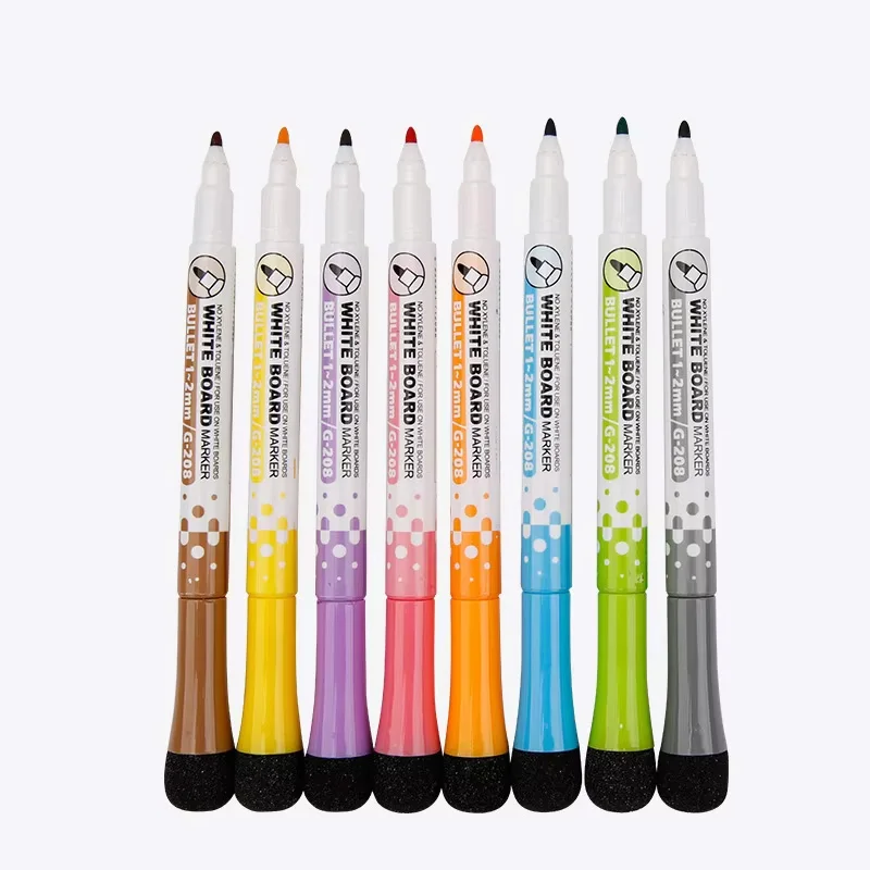

8 Colors Erasable Magnetic Colorful White Board Markers Built In Eraser School Supplies Whiteboard Pen Kids Drawing Pen