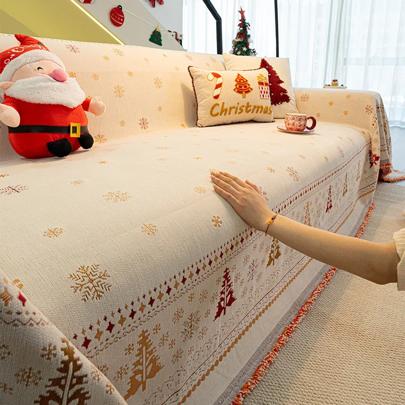 Chenille Christmas Sofa Towel One-Piece All-Inclusive Sofa Cover Fabric Cat-Proof Sofa Covers Multifunctional Decorative Blanket