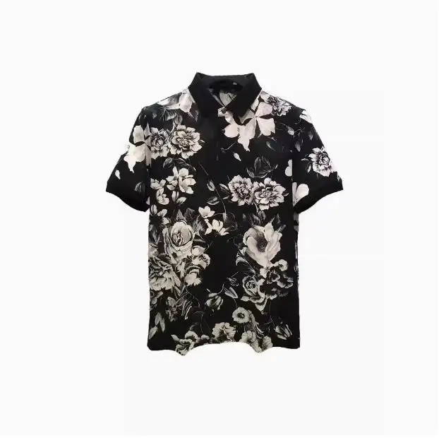 

Europe and the United States menswear summer new Short sleeve lapel Rose flower printing Fashion T-shirt XXXL