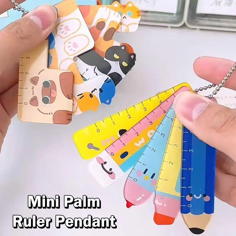 5Pcs Cute Cartoon Palm Ruler Mini Acrylic Straight Ruler Student Pocket Stationery Portable Measuring Tool School Office Supplie