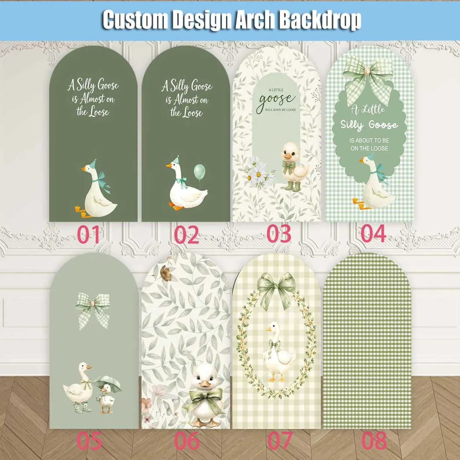 Mehofond Custom One Silly Goose Sage Green Pink Plaid Daisy Kids Birthday Party Baby Shower Cover Arch Background Decor Backdrop