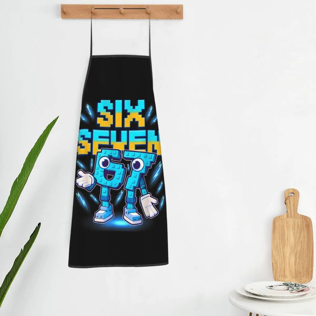Number 67 Building Blocks Print Apron Chef Cooking Tablier Sleeveless Bib Kitchen Cleaning Pinafore for Women Men Gardening