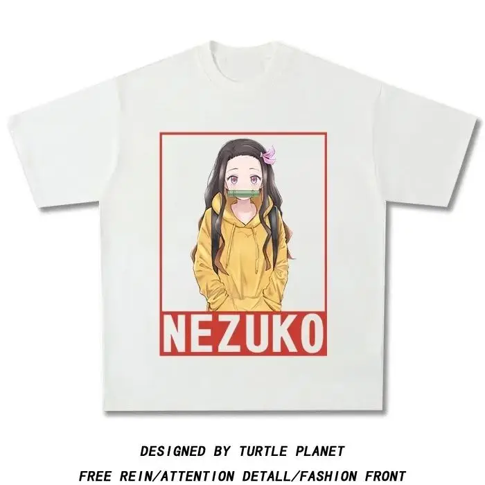 

Ghost Exterminating Blade Your Beans Animation Short Sleeve T-Shirt Men's Pure Cotton Summer American Retro Loose Trend Top