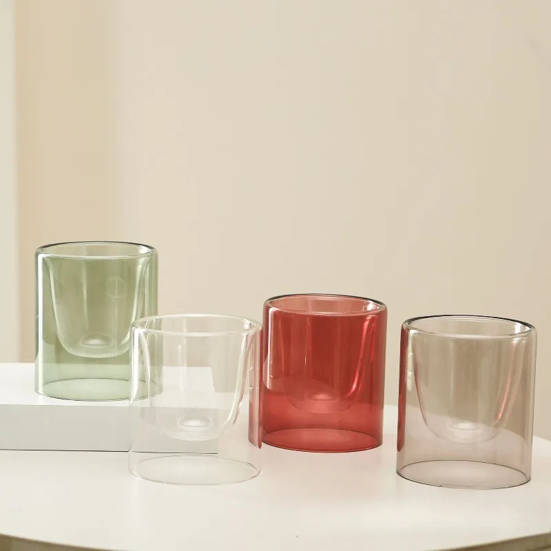 Two Layer Glass Candle Holder, Empty Glass Container for Wax Filling, Home Decor Glass
