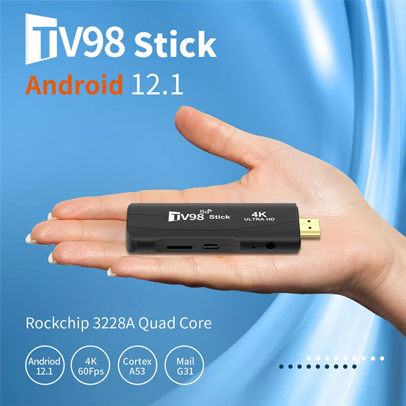 TV98 ทีวี STICK 2G+16G Android12.1 2.4G 5G WiFi Android สมาร์ททีวีกล่อง 4K 60Fps ชุดกล่องด้านบน