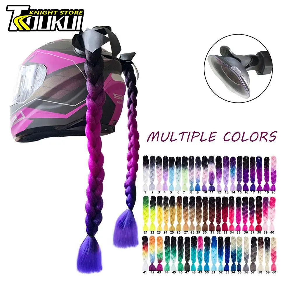 Universal Helmet Braids Woman Motorcycle Helmet Braids Wig With Sucker Elmet Accessories Twist Dual Pigtail Ponytail Headwear