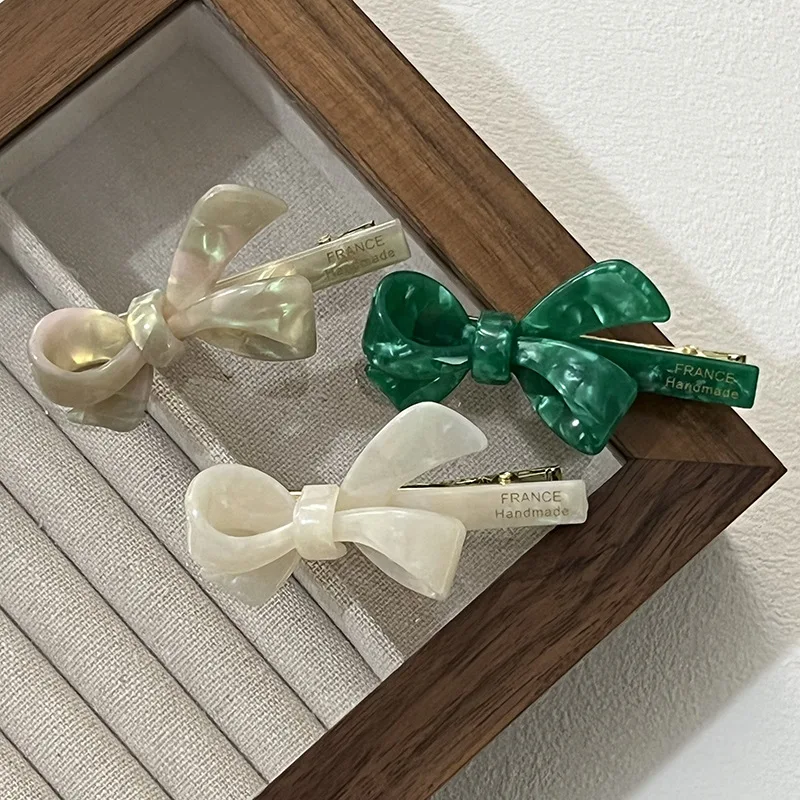 Korean version gold standard new green acetate bow duckbill clip sweet side clip hair clip side clip bangs clip hair accessories