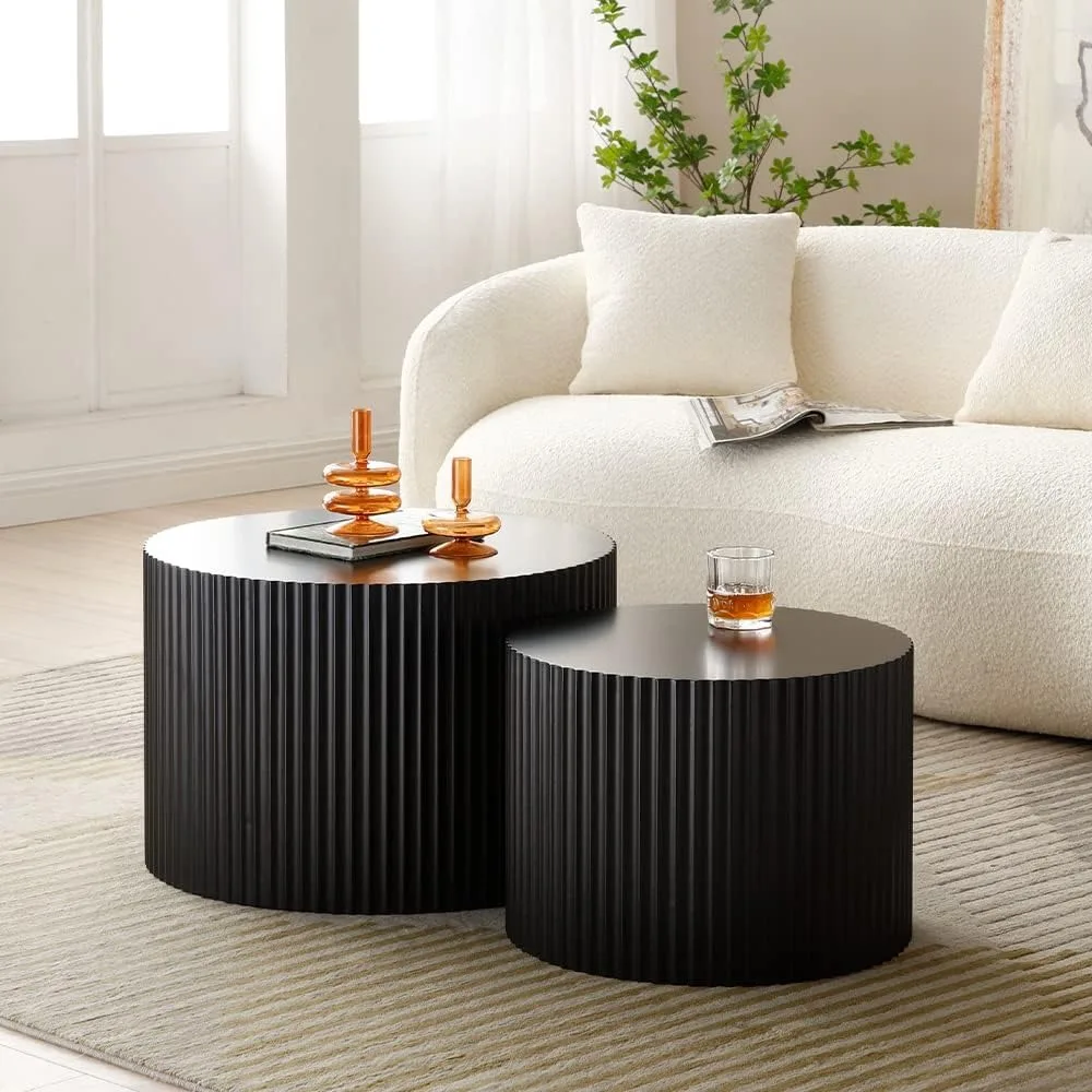 Modern Nesting Coffee Table Set, 3-Piece Round Wood Accent Side Tables