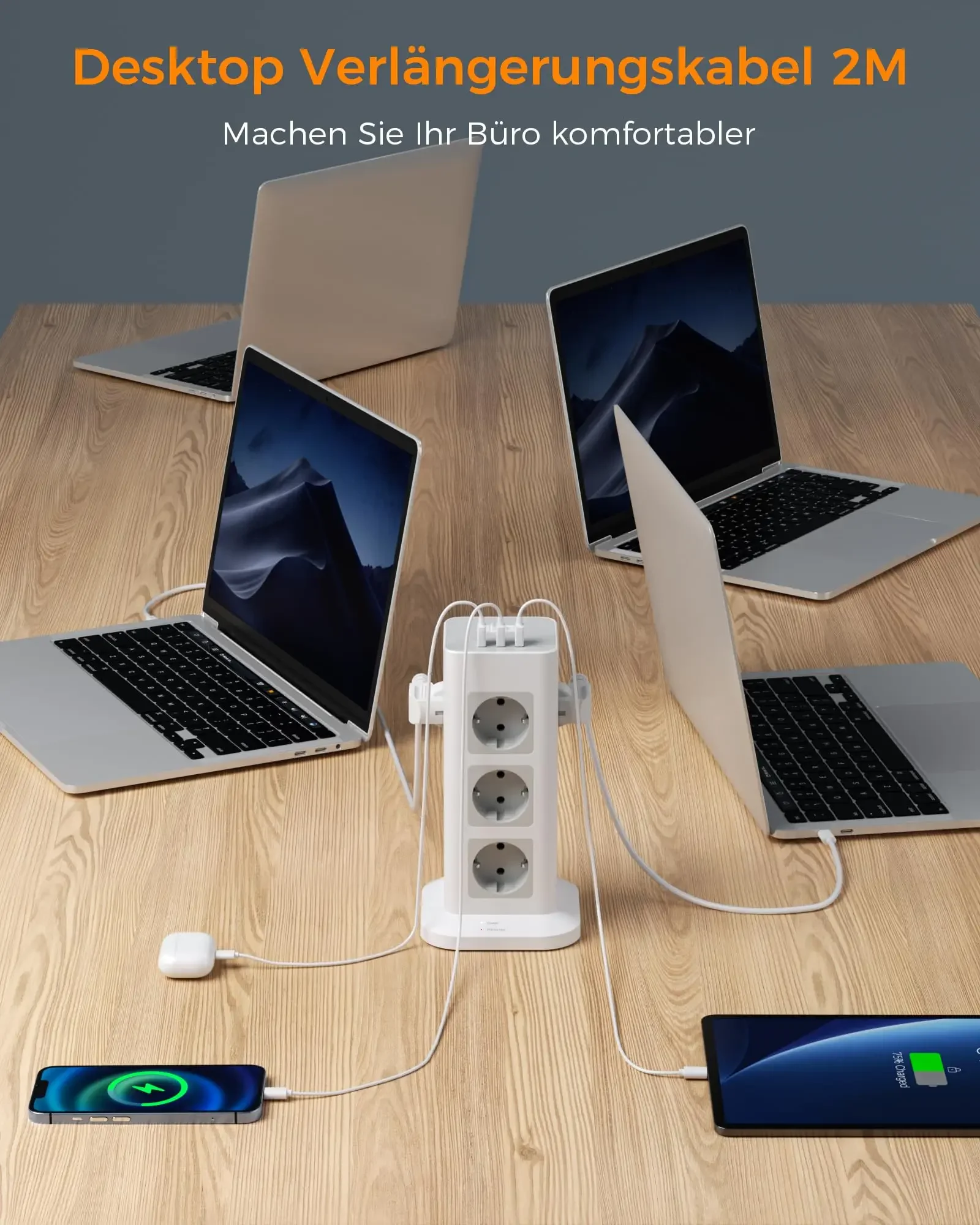 Tower Multi Power Strip Vertical EU Plug Multi Outlets Sockets with 3 USB Overload Protector Switch Multiple Vertical Power