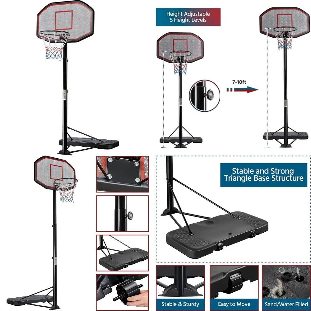

Portable Basketball Hoop Adjustable Height 7-10 FT for Youth and Adults Indoor Outdoor Use with Wheels