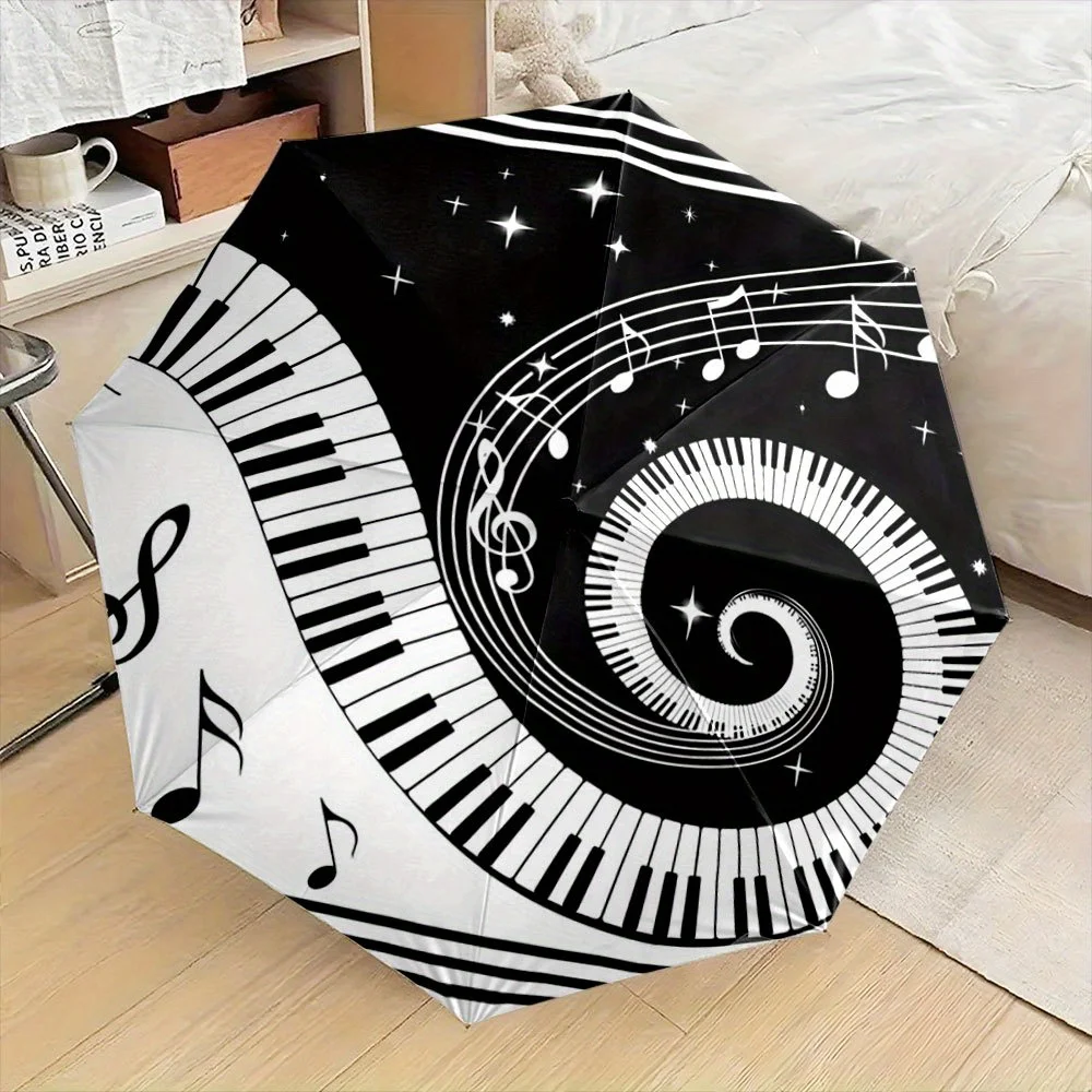

Automatic Open/Close Folding umbrella with Piano Keys & Musical Notes - Compact Travel Umbrella, Windproof 8-Rib Shaft, Elegan