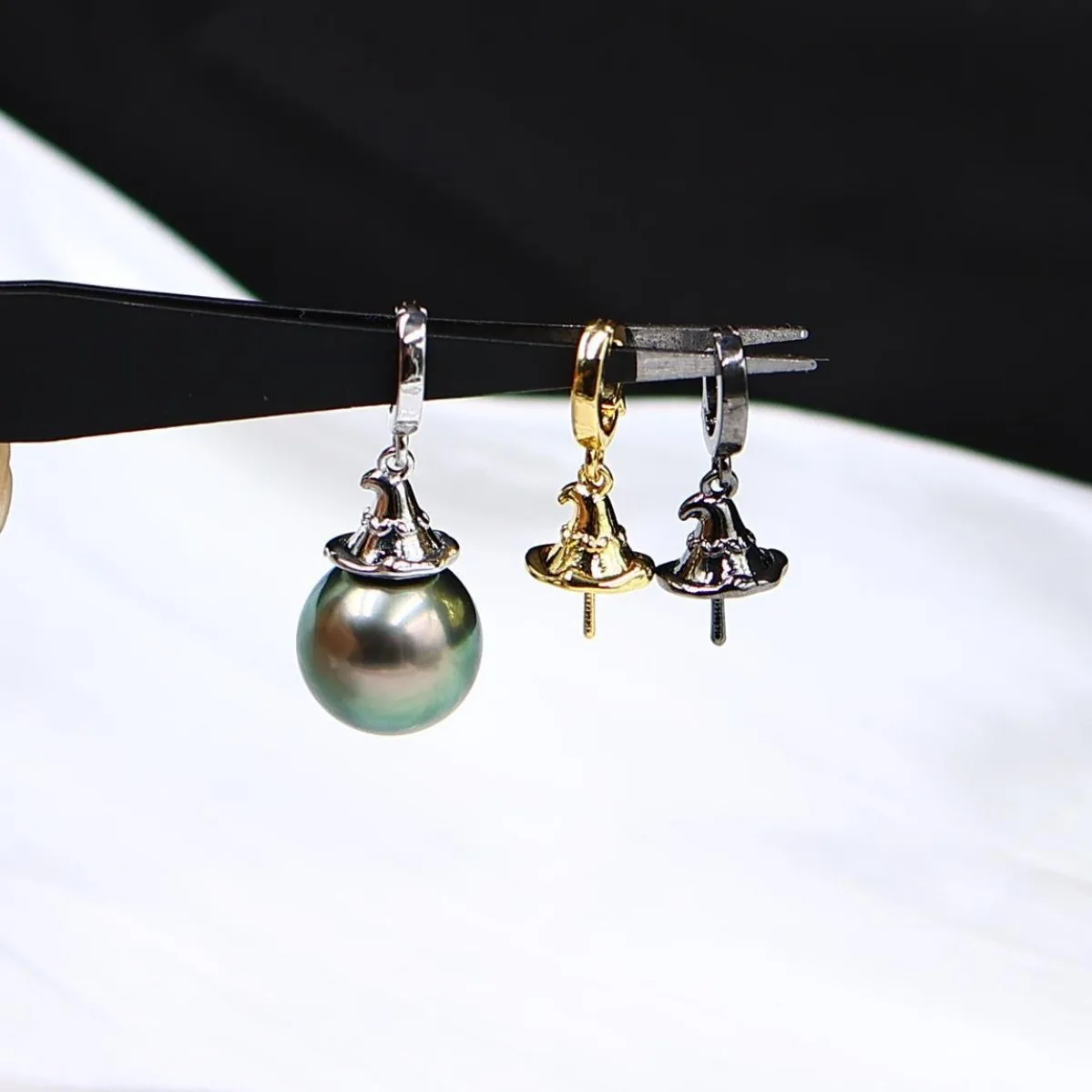 Brass Gold Plated Cute Magic Hat Pearl Pendant Blank Setting, Sweet DIY Jewelry Accessories Fits 8-14mm Pearl