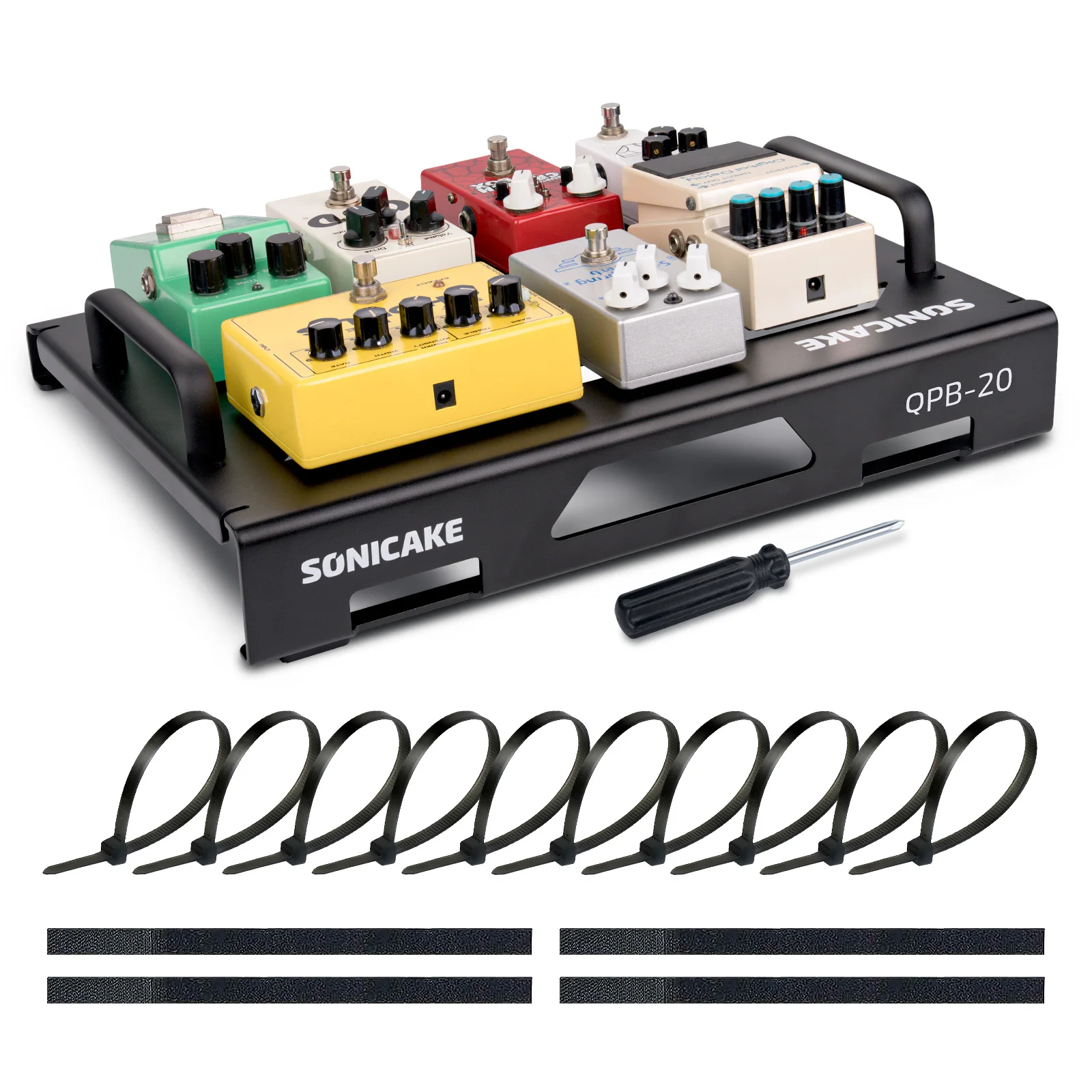 SONICAKE Medium Size Guitar Pedal Board Guitar Effects Compact Pedalboard with Pedals Mountain Tape, Cable Tie & Patch cables