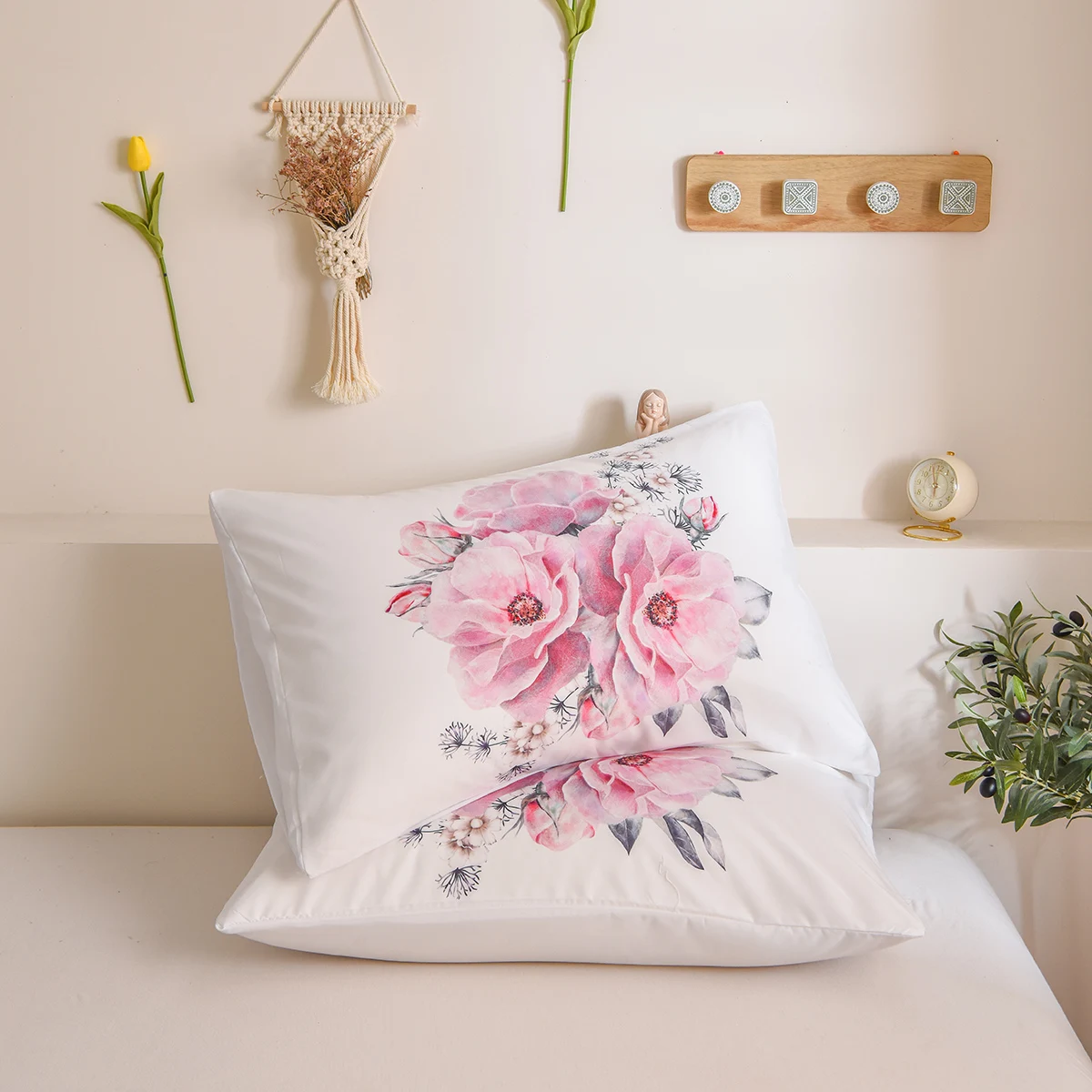 Floral Pillowcases White Pink Pillowcases Shabby Chic Design Cute Pillow Shams 2 Pack