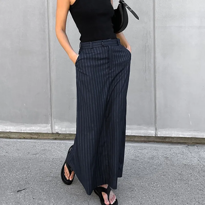 Women's French Commuting Fashion Stripe Split Slim Skirt Elegant Straight Long Blazer Skirts 2024 Spring for Professional Women